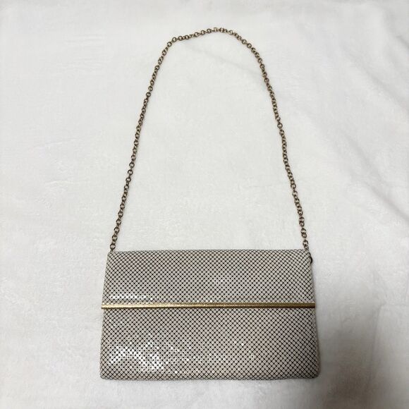 Vintage WHITING & DAVIS Champagne Gold Metallic Mesh Sequin Envelope Clutch - Picture 8 of 10